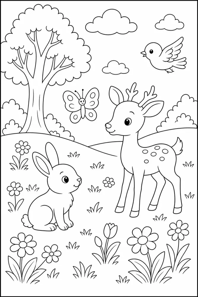 Easy Animal Simple Meadow coloring page