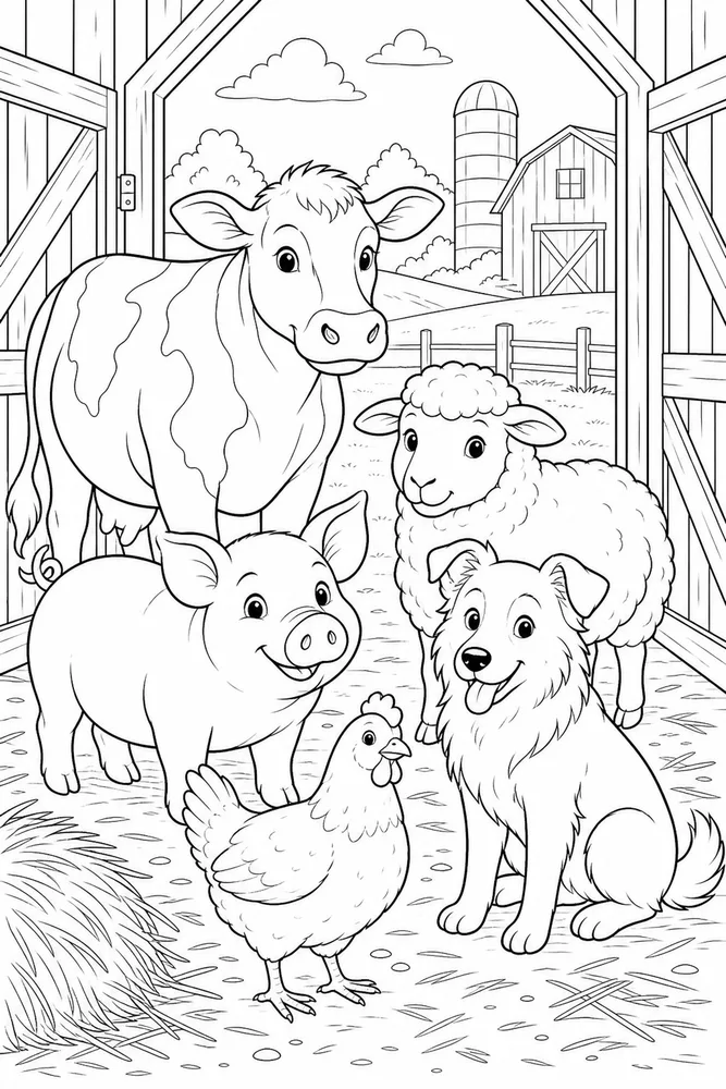 Farm Animals Barn Doorway coloring page