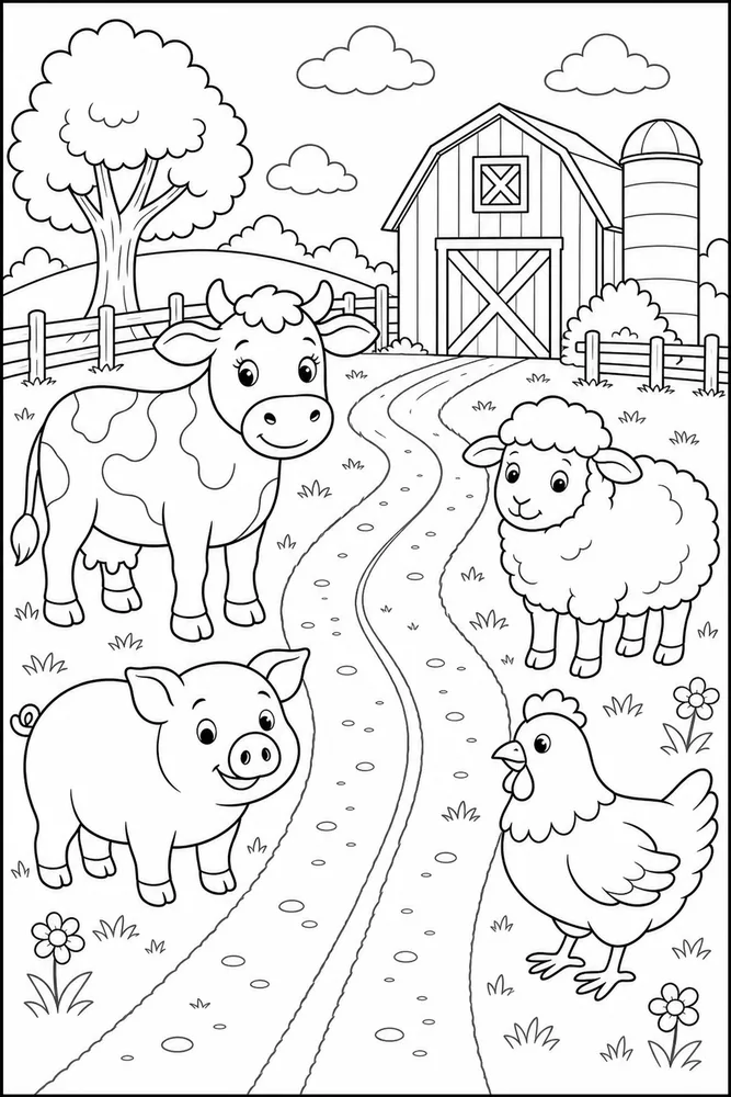 Farm Animals Tractor Lane coloring page