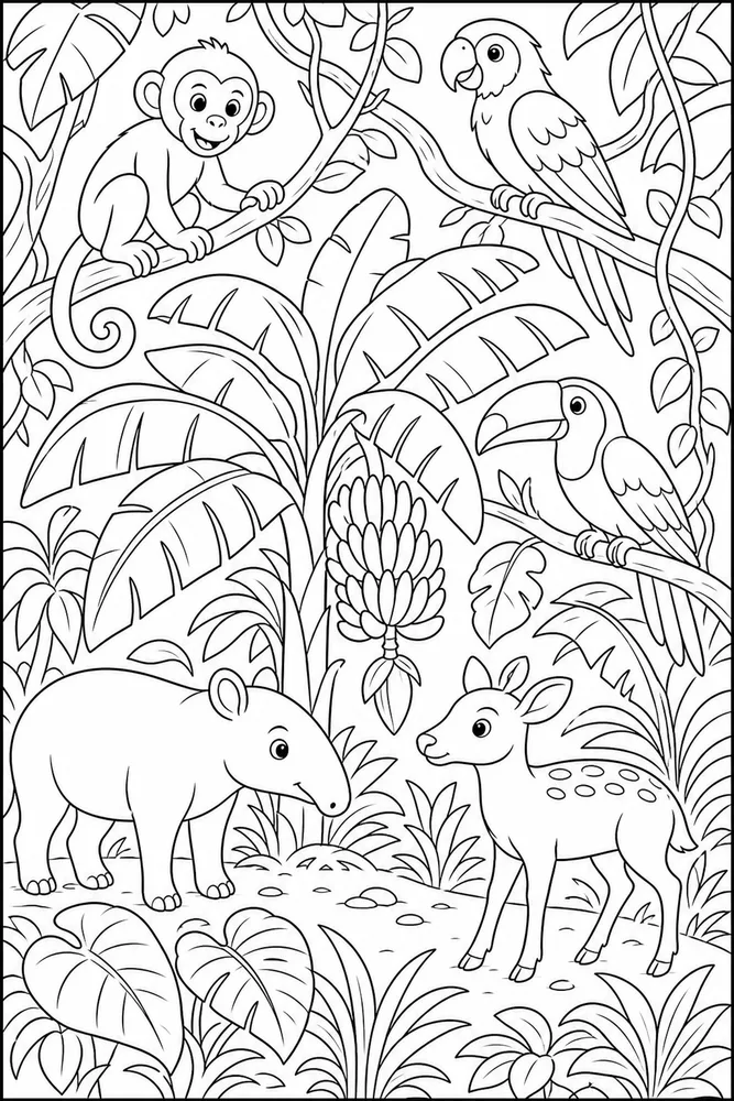 Jungle Animals Banana Grove coloring page