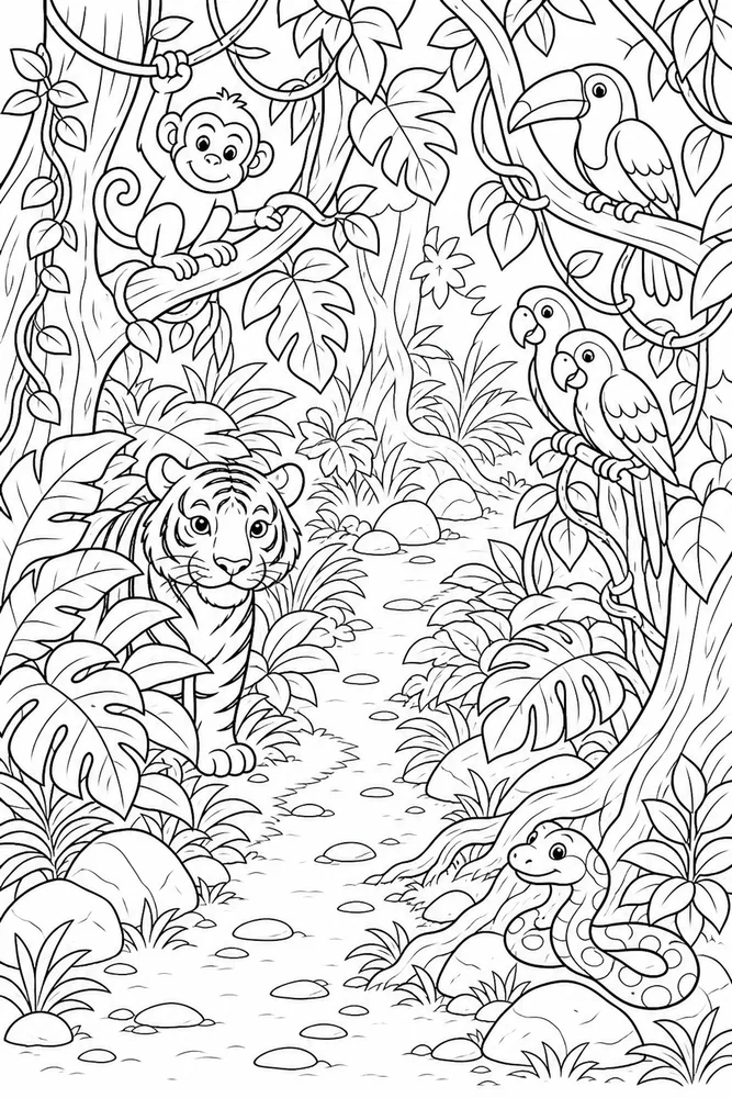 Jungle Animals Hidden Trail coloring page