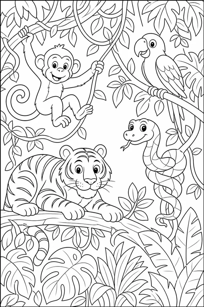 Jungle Animals Vine Canopy coloring page