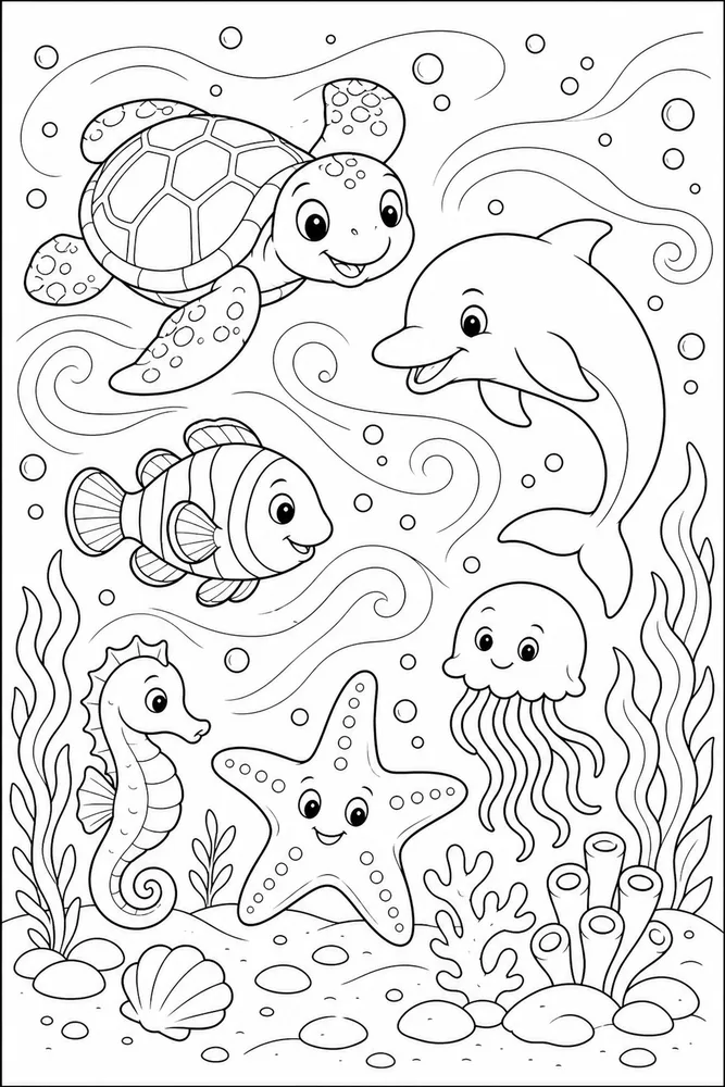 Ocean Animals Bubbly Current coloring page