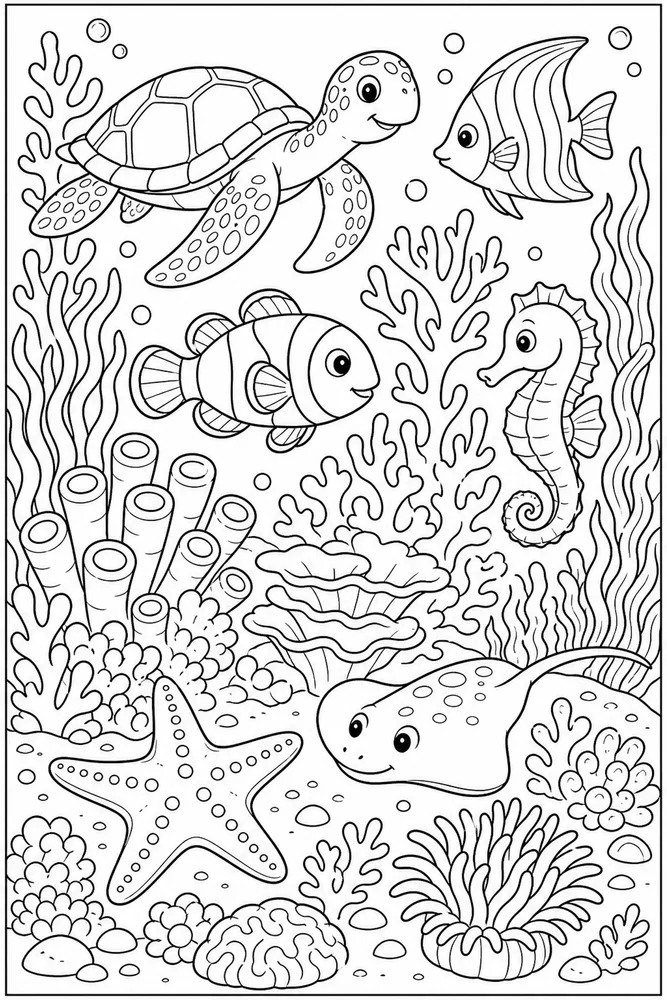 Ocean Animals Coral Reef Group coloring page