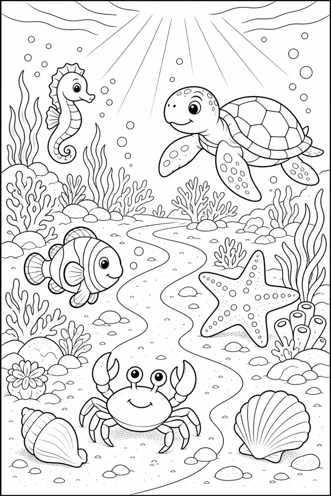 Ocean Animals Ocean Floor Path coloring page