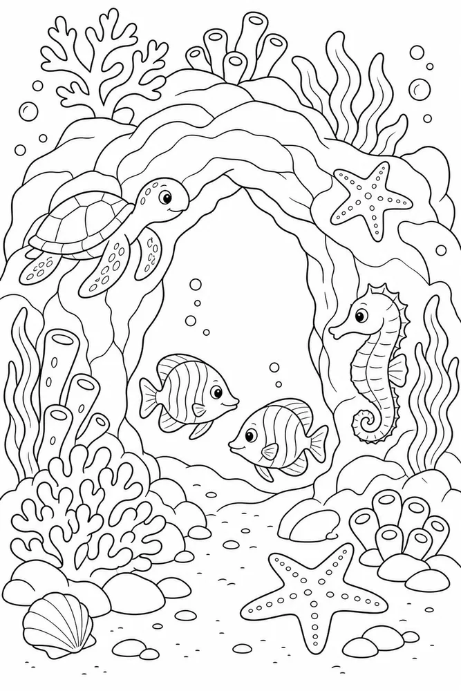 Ocean Animals Reef Cave Doorway coloring page