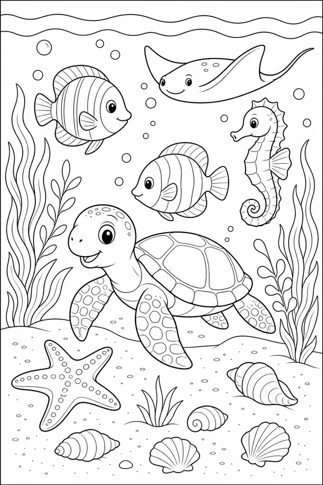 Ocean Animals Sandy Lagoon coloring page