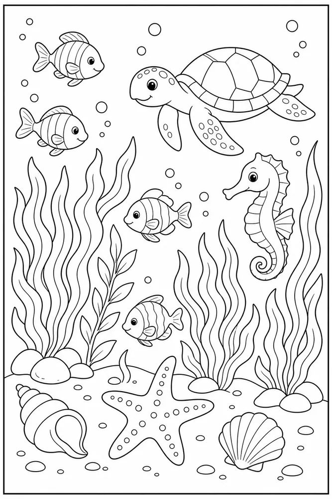 Ocean Animals Seaweed Garden coloring page