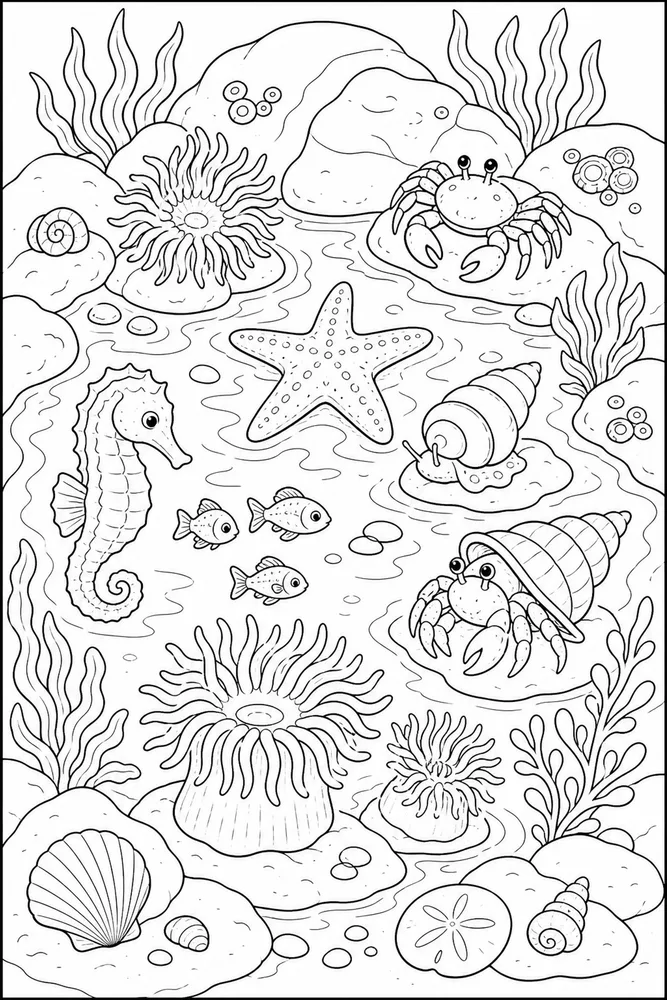 Ocean Animals Tide Pool Friends coloring page