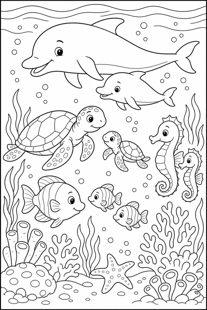 Ocean Animals Underwater Family coloring page