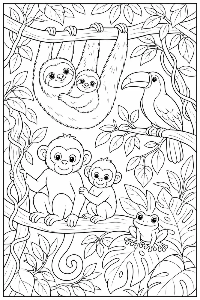Rainforest Animals Canopy Family coloring page