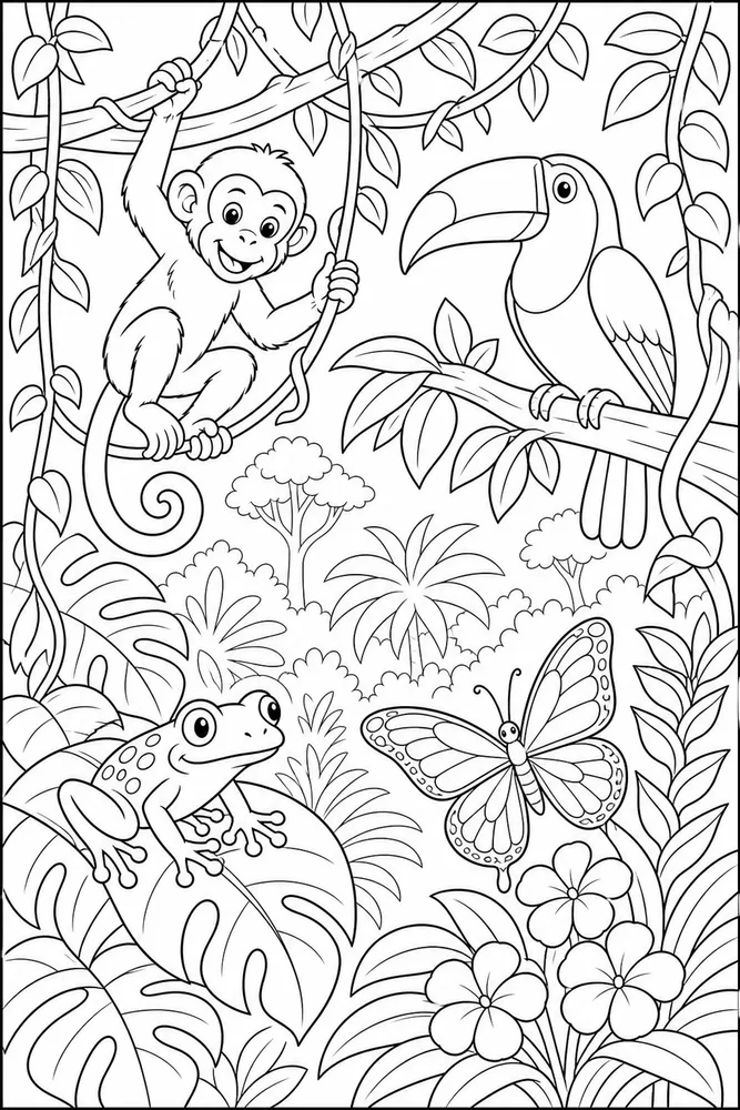 Rainforest Animals Canopy Vines coloring page