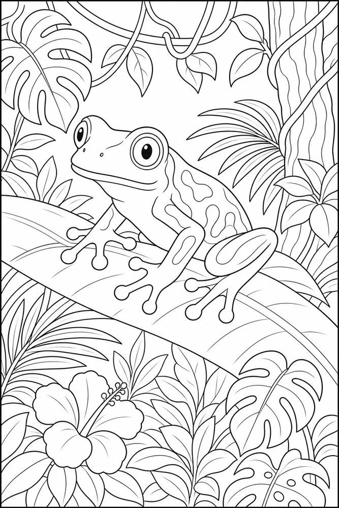 Rainforest Animals Tree Frog Perch coloring page
