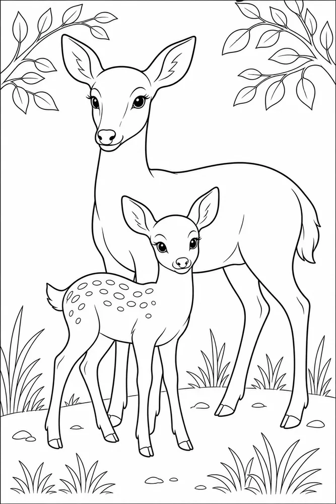 Realistic Animal Family Pair coloring page