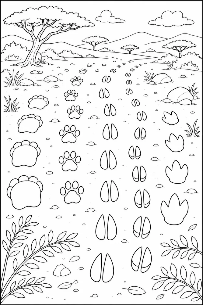 Safari Animals Animal Footprints coloring page
