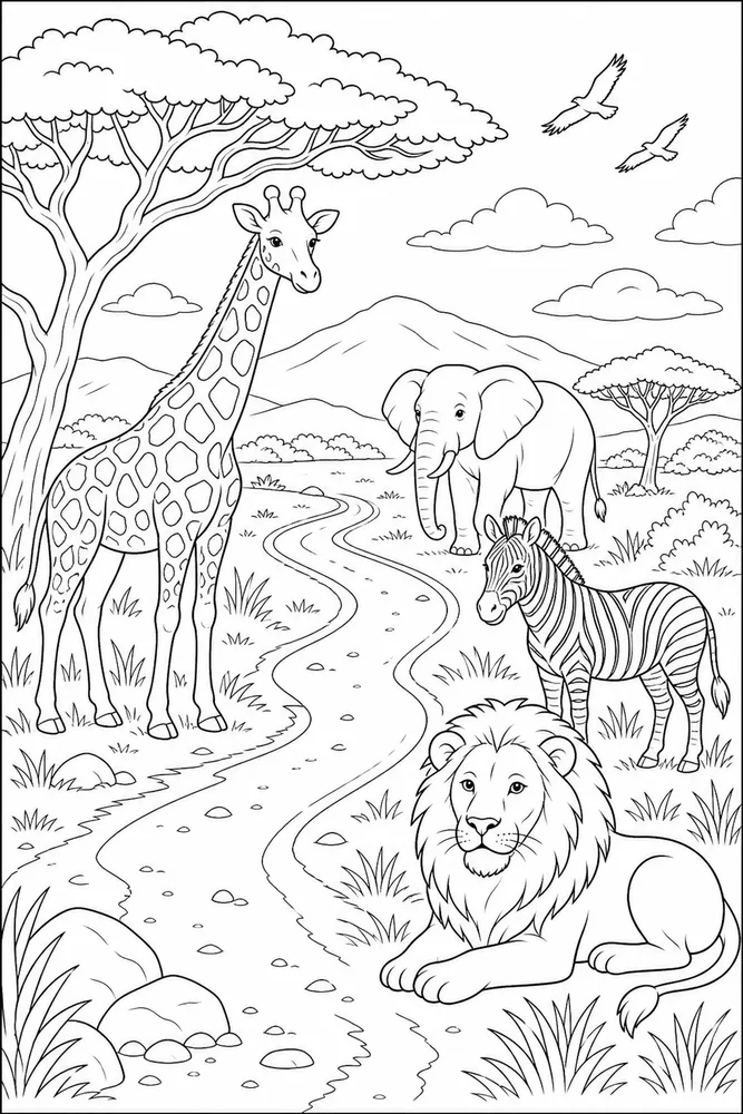 Safari Animals Jeep Trail Without Logos coloring page