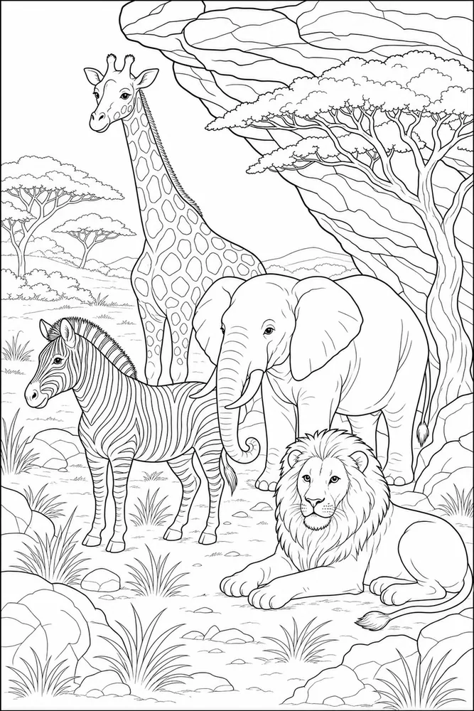 Safari Animals Rocky Shade coloring page