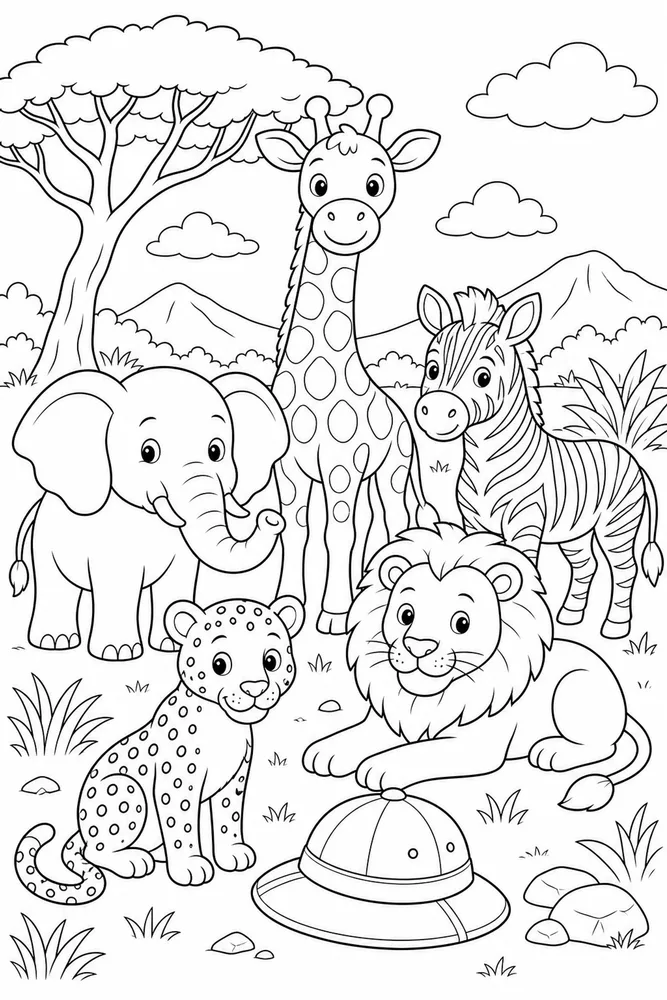 Safari Animals Safari Hat Prop coloring page