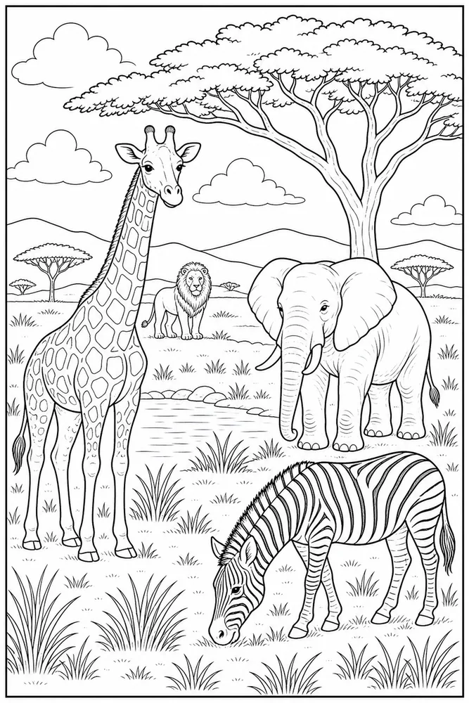 Safari Animals Savanna Acacia coloring page