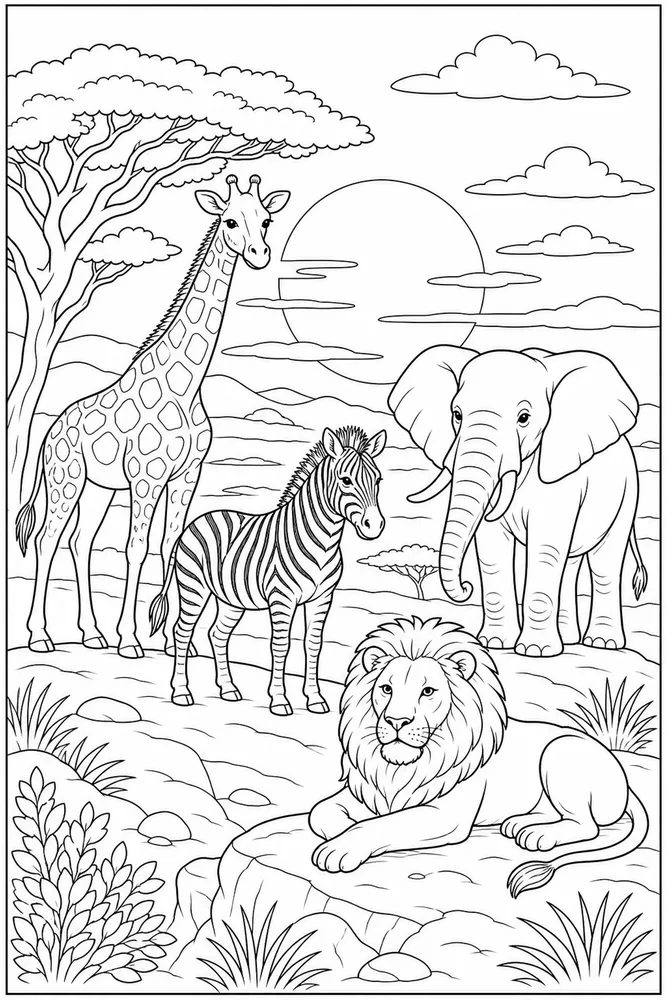 Safari Animals Sunset Ridge coloring page