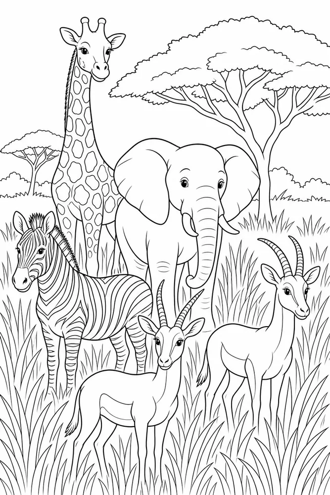 Safari Animals Tall Grass coloring page