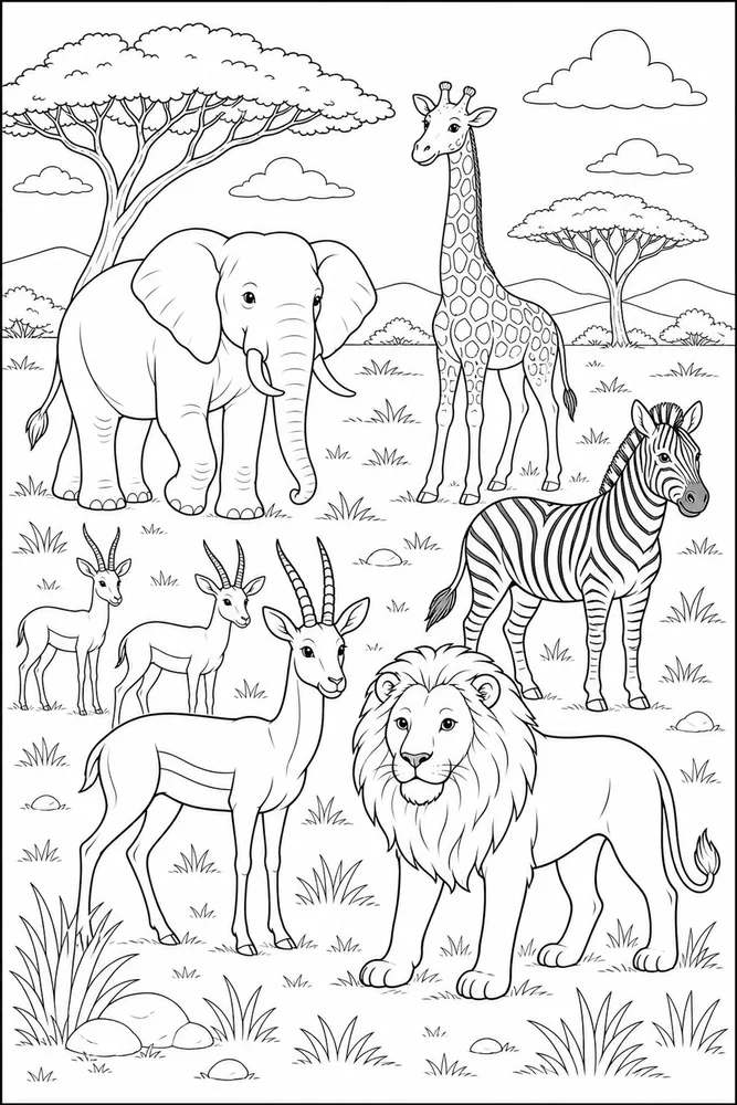 Safari Animals Wide Plain coloring page