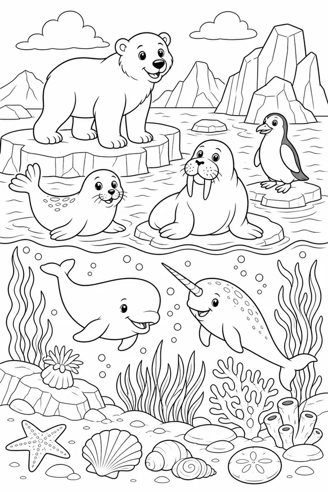 Sea Animal Arctic Sea Animal Group printable coloring page