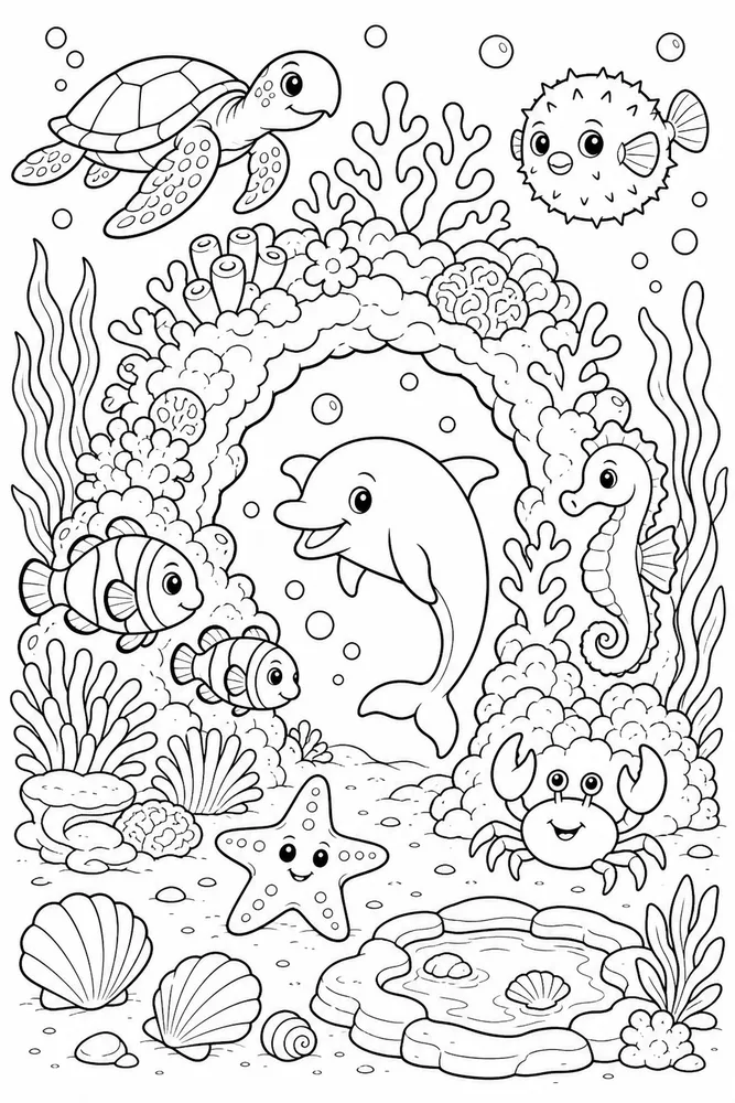 Sea Animal Coral Arch Animals printable coloring page