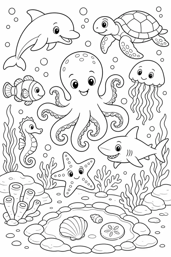 Sea Animal Deep Sea Animal Set printable coloring page