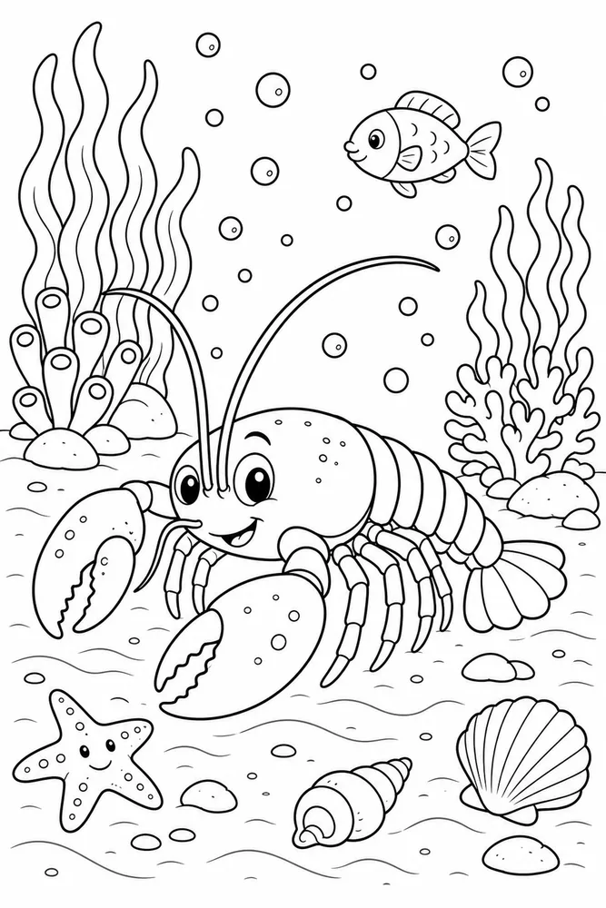 Sea Animal Lobster Seafloor Scene printable coloring page