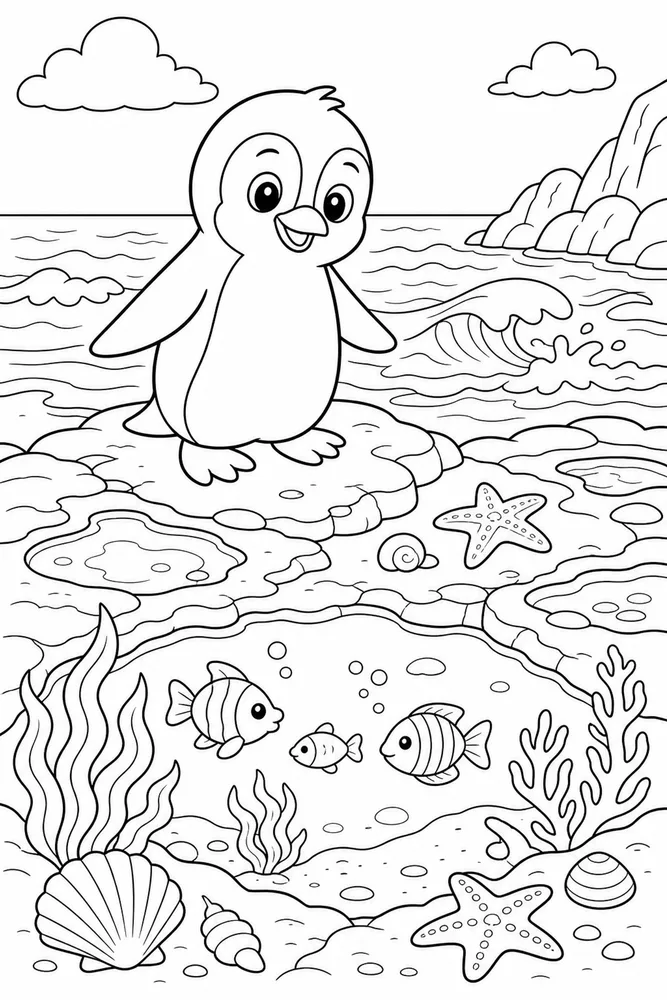 Sea Animal Penguin Near Ocean Edge printable coloring page