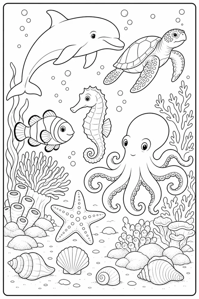 Sea Animal Realistic Sea Animal Study Page printable coloring page