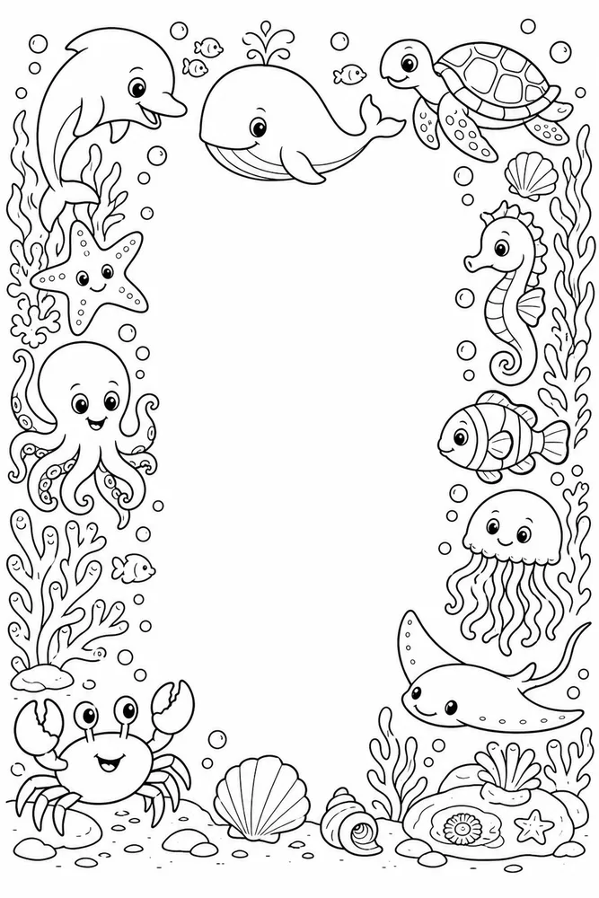 Sea Animal Sea Animal Alphabet Border printable coloring page