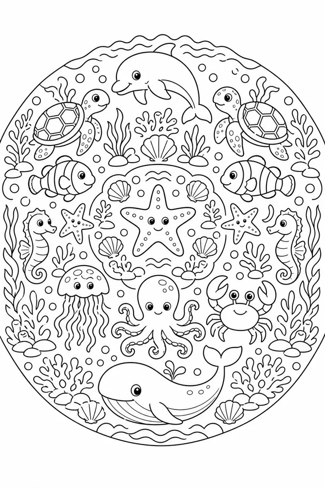 Sea Animal Sea Animal Mandala Ring printable coloring page