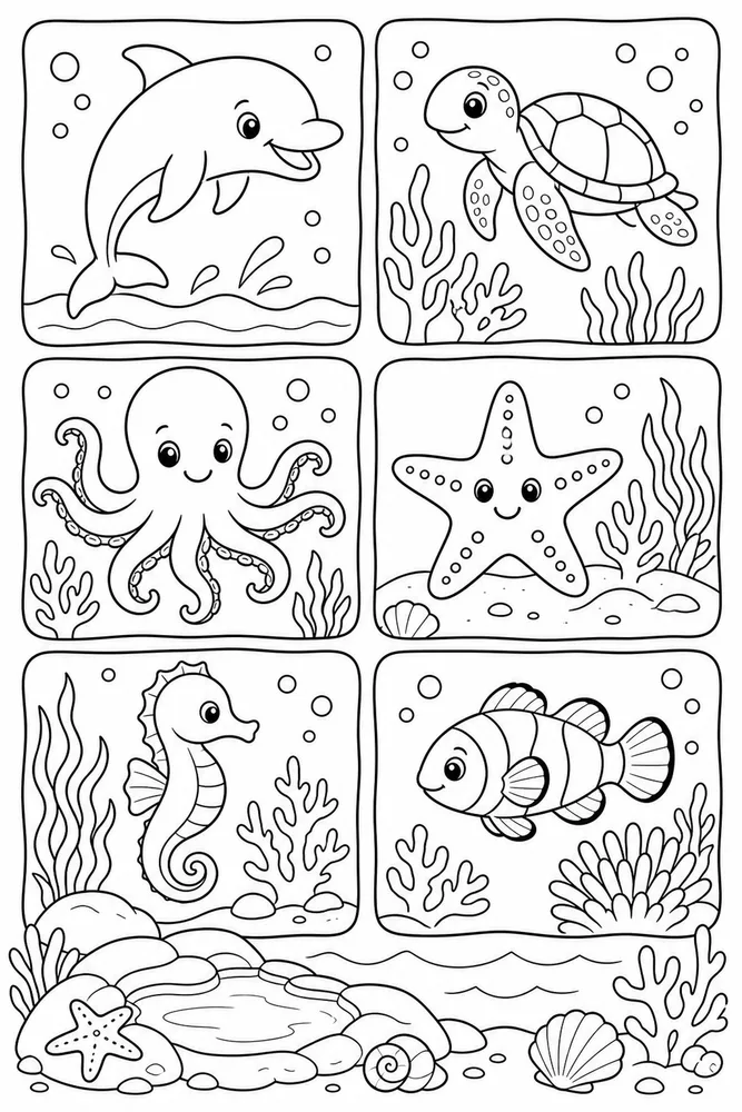 Sea Animal Sea Animal Simple Portrait Set printable coloring page