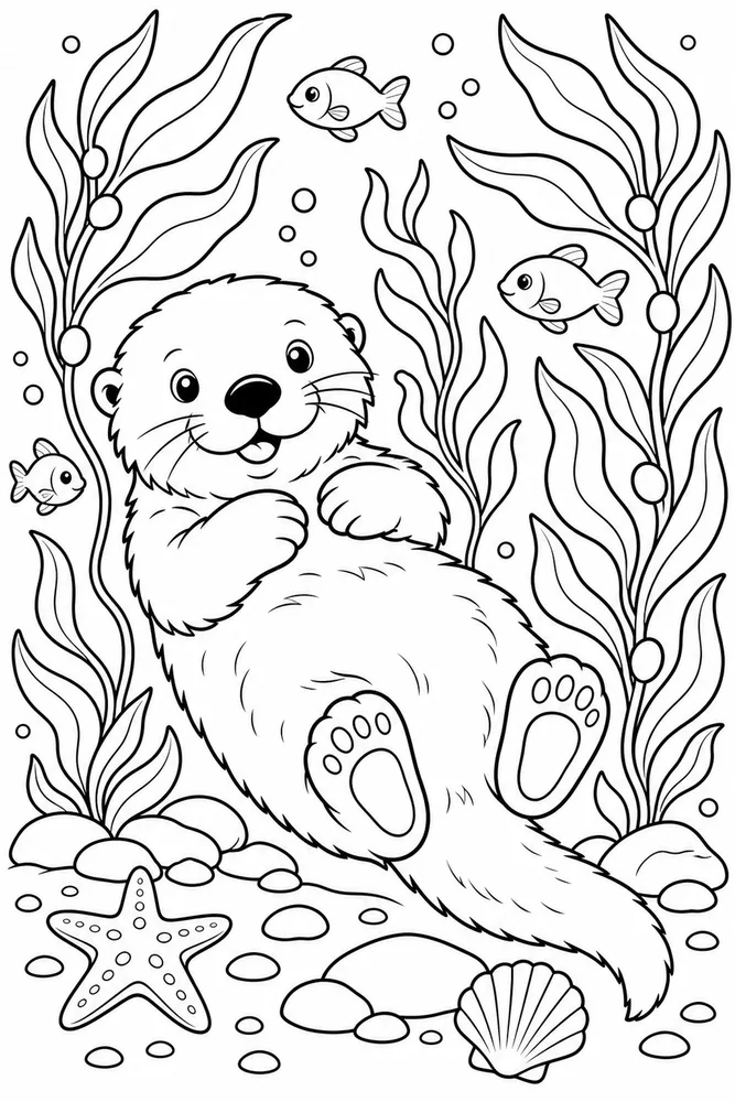 Sea Animal Sea Otter Kelp Scene printable coloring page