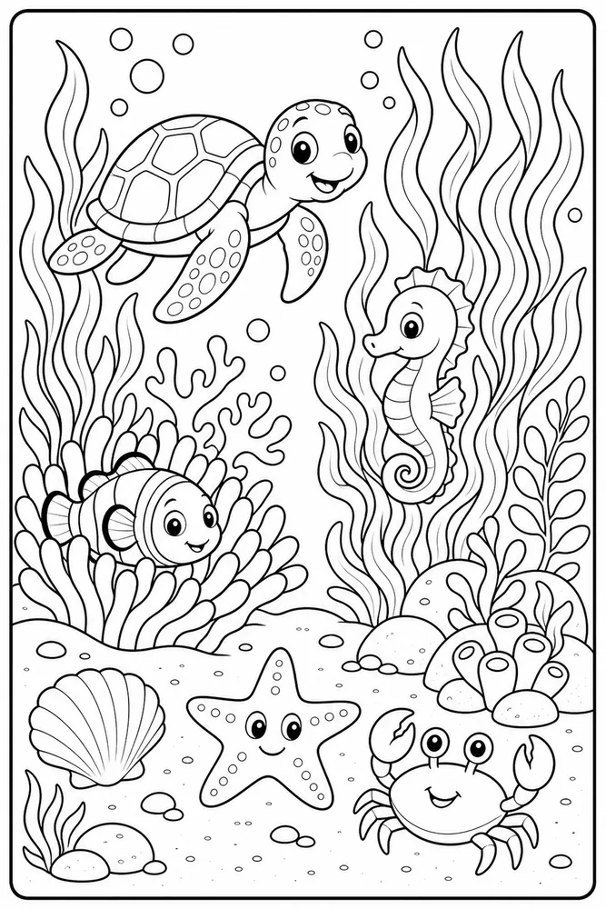 Sea Animal Seaweed Garden Animals printable coloring page