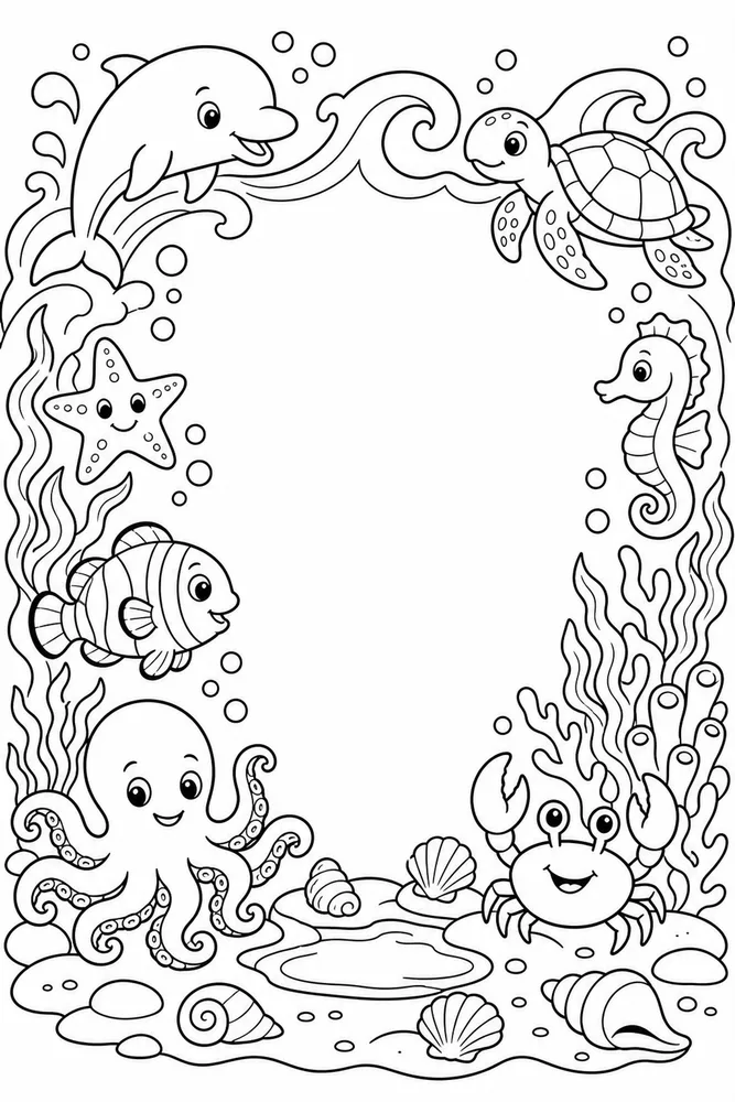 Sea Animal Wave Border Animals printable coloring page
