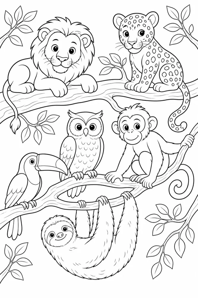 Wild Animals Branch Perch coloring page