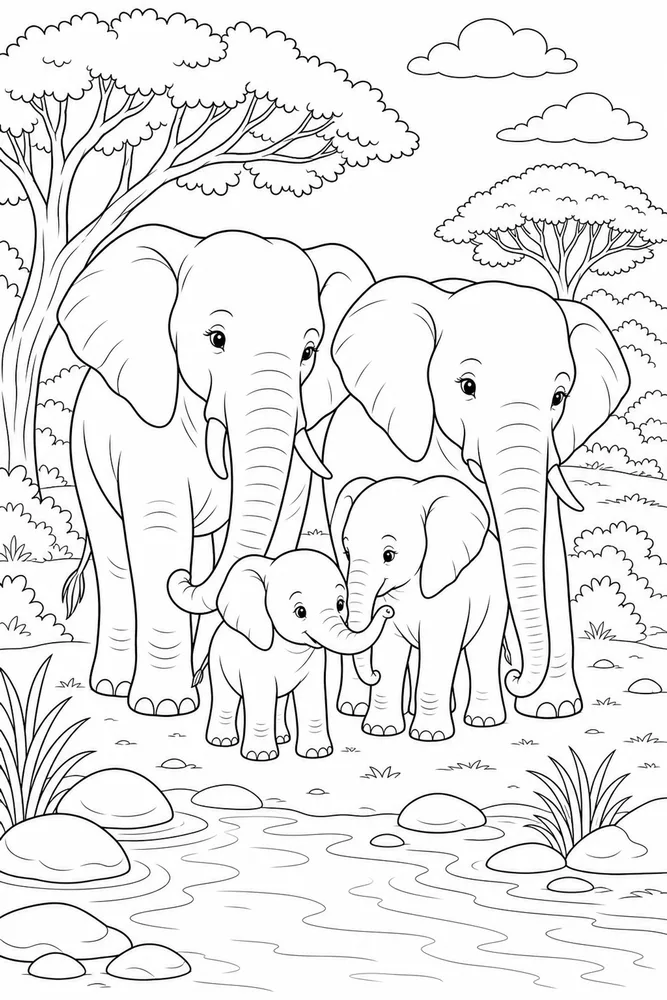 Wild Animals Family Group coloring page