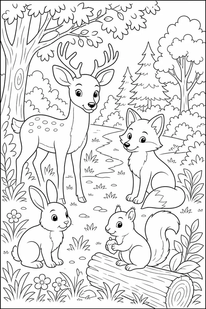 Wild Animals Forest Edge coloring page