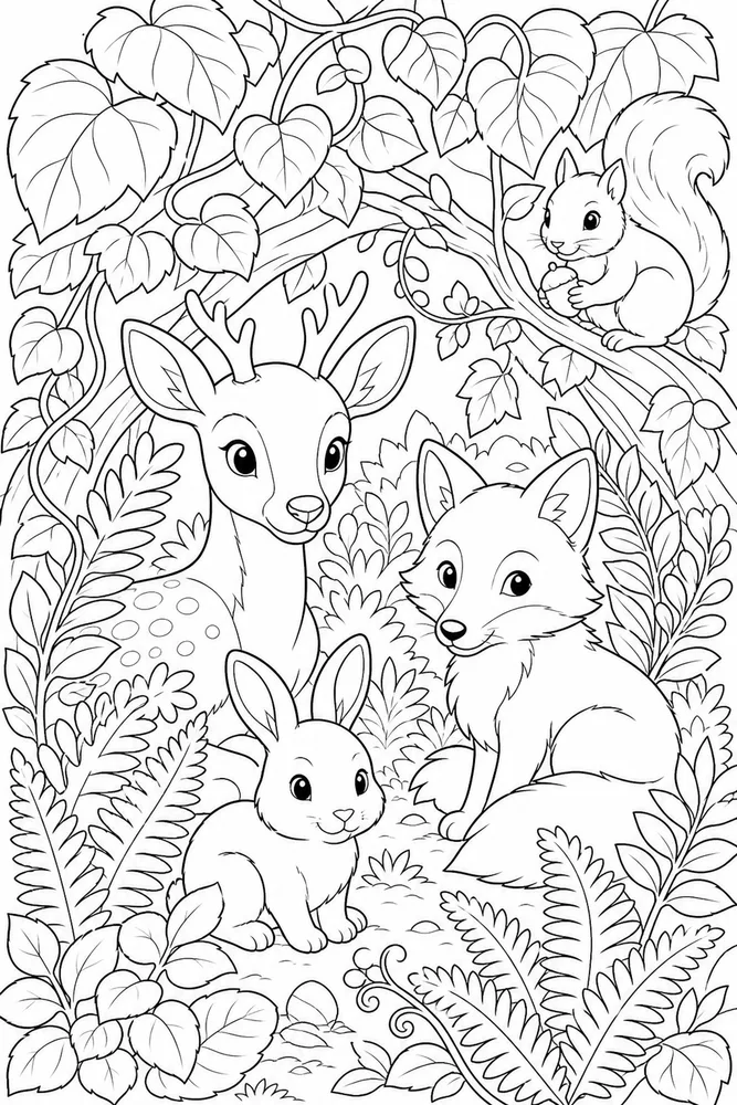 Wild Animals Leafy Hideout coloring page