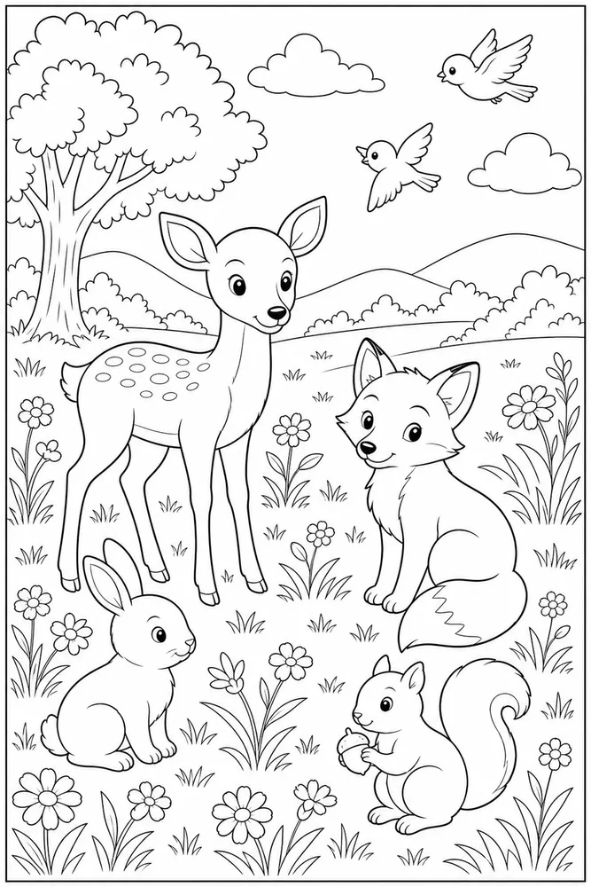 Wild Animals Open Meadow coloring page
