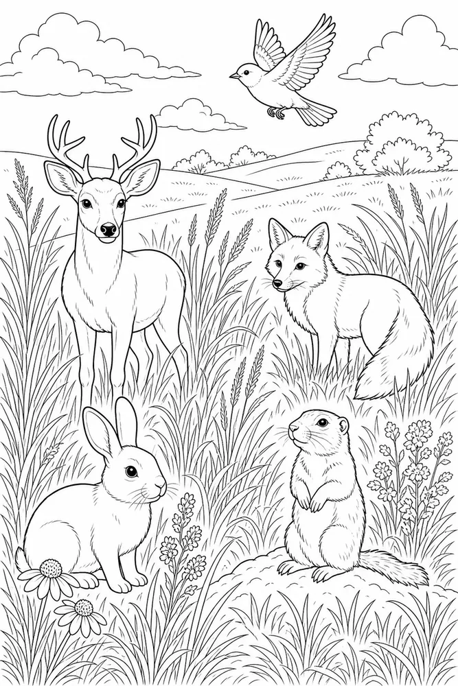 Wild Animals Prairie Grass coloring page