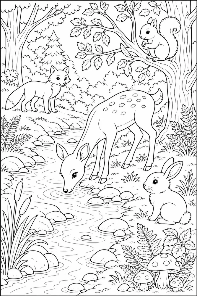 Woodland Animals Quiet Brook coloring page