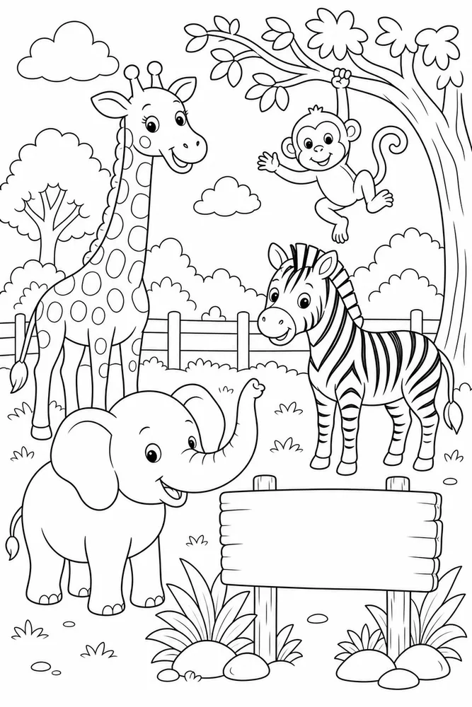 Zoo Animals Habitat Sign Without Text coloring page
