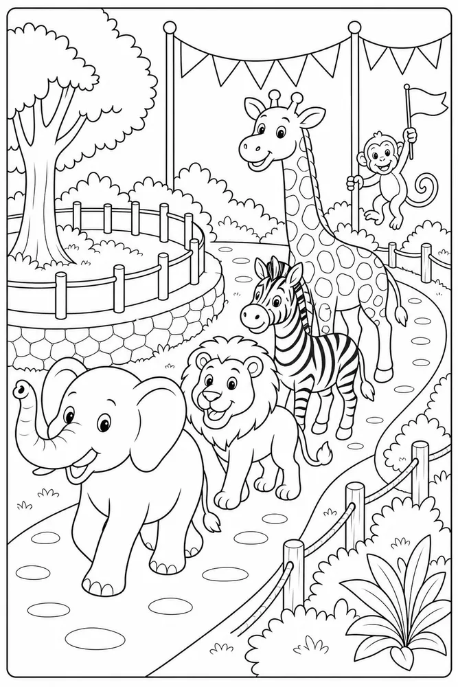 Zoo Animals Parade Path coloring page