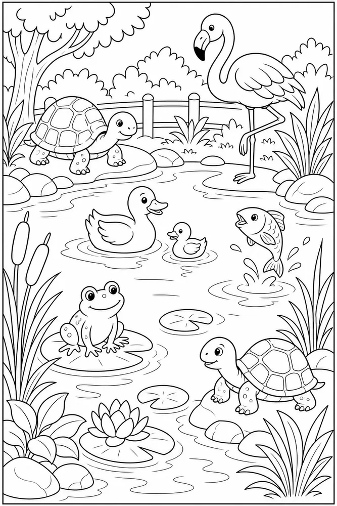 Zoo Animals Pond Habitat coloring page