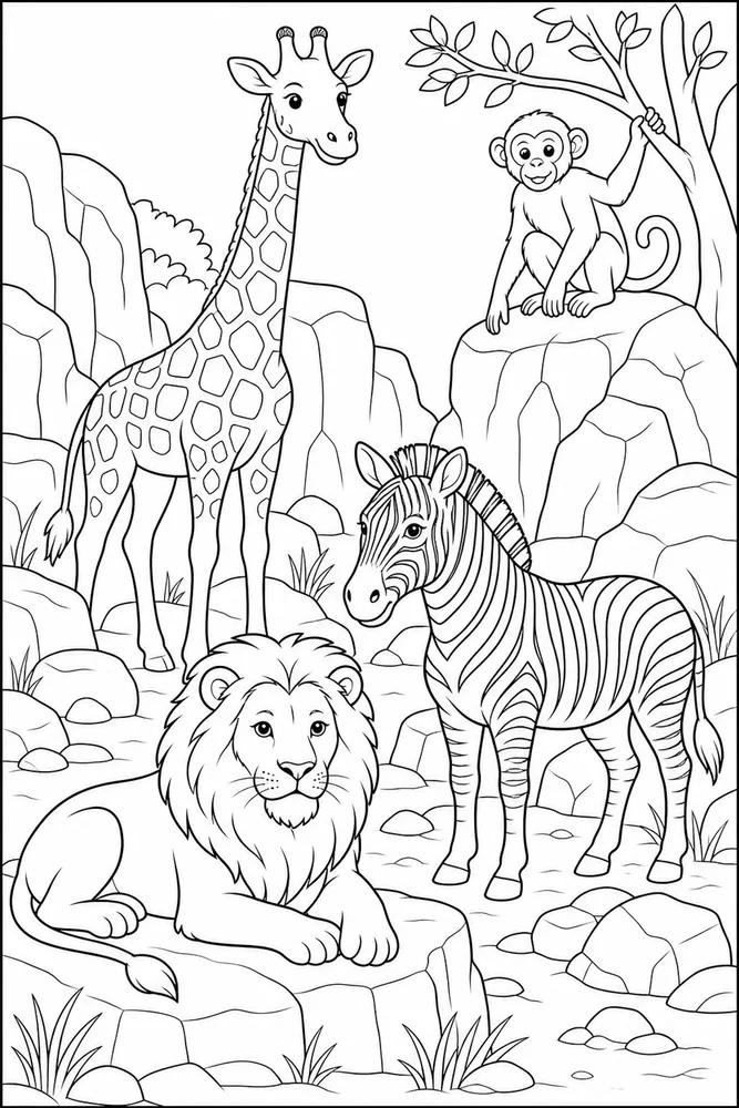 Zoo Animals Rocky Habitat coloring page