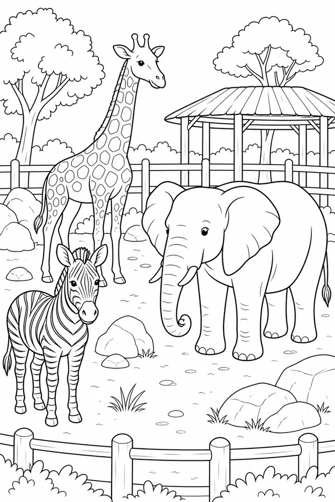 Zoo Animals Shaded Enclosure coloring page